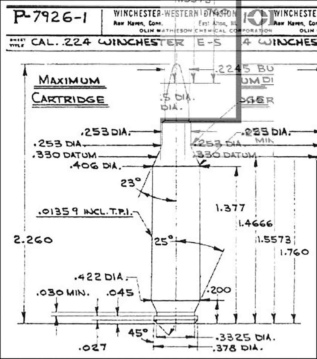 The .22 Nosler’s case dimensions are very close to the old .224 Winchester E-5 experimental cartridge.